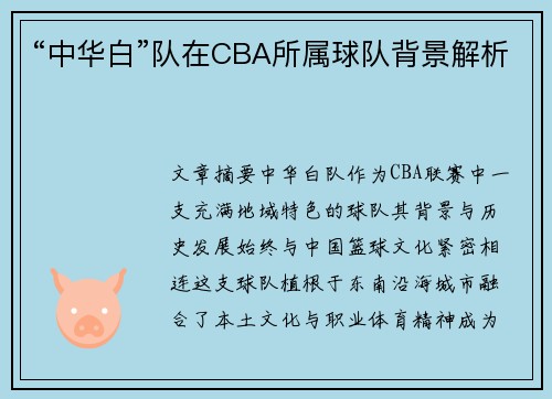 “中华白”队在CBA所属球队背景解析